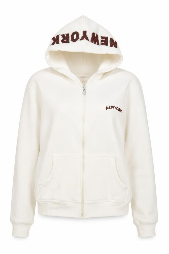 Fire Bird Women's Ivory Hoodie M Full Zip Hooded Casual
