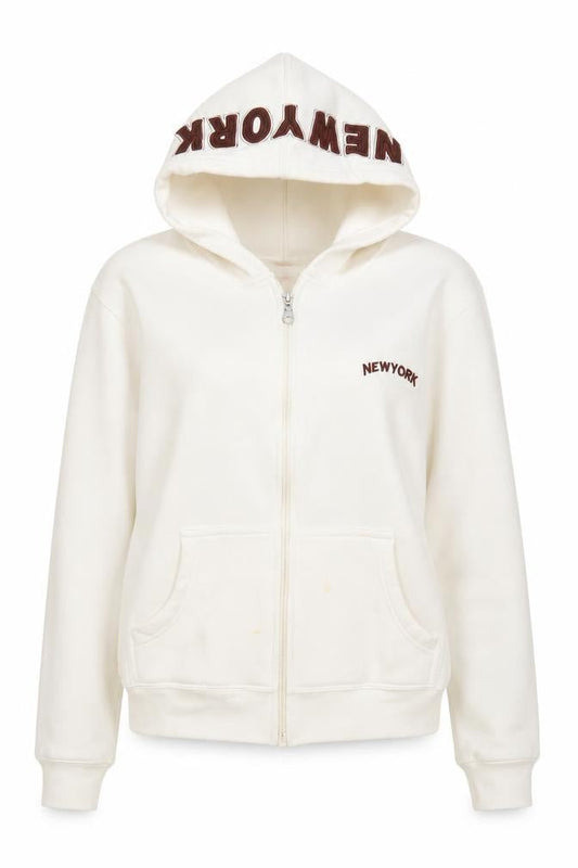 Fire Bird Women's Ivory Hoodie M Full Zip Hooded Casual