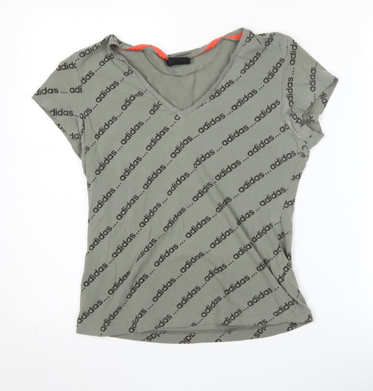Adidas Women's Green V-Neck T-Shirt L