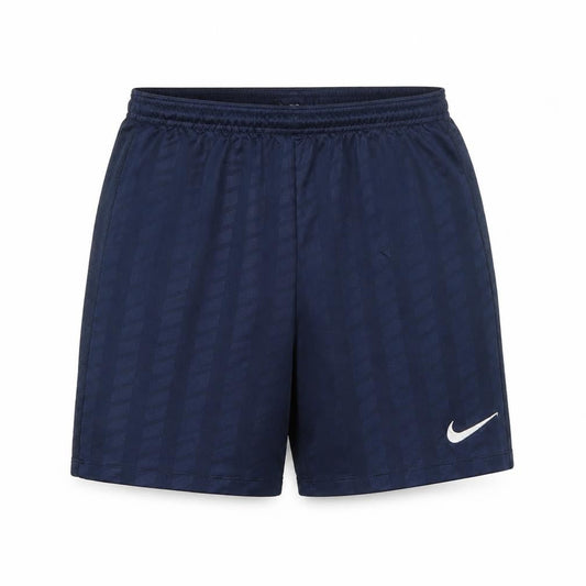 Front view of Nike boys’ blue dri-fit athletic shorts, size L
