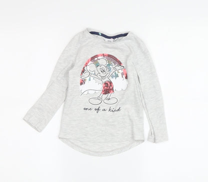Front view of Disney girls’ grey mickey mouse long sleeve t-shirt 3-4 years