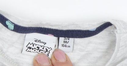 Close-up detail of Disney girls’ grey mickey mouse long sleeve t-shirt 3-4 years
