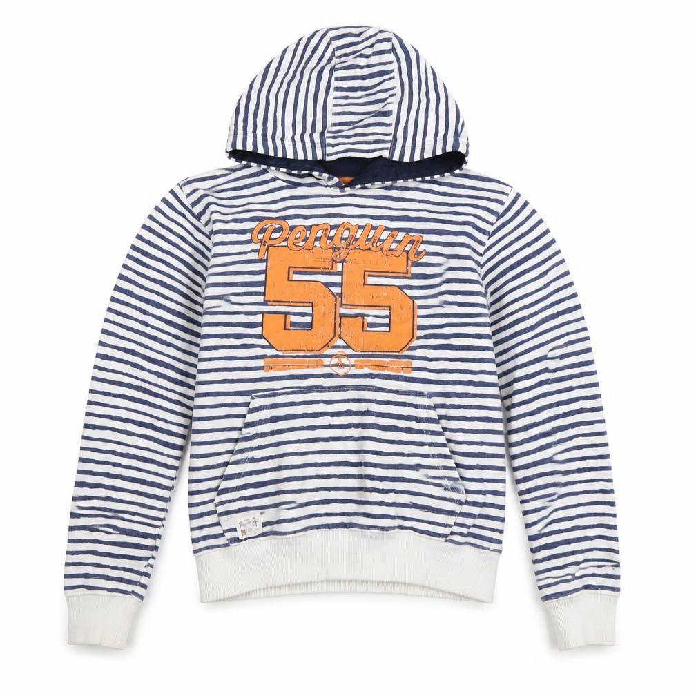 Penguin Boys Blue Striped Pullover Hoodie Size 12-13Y