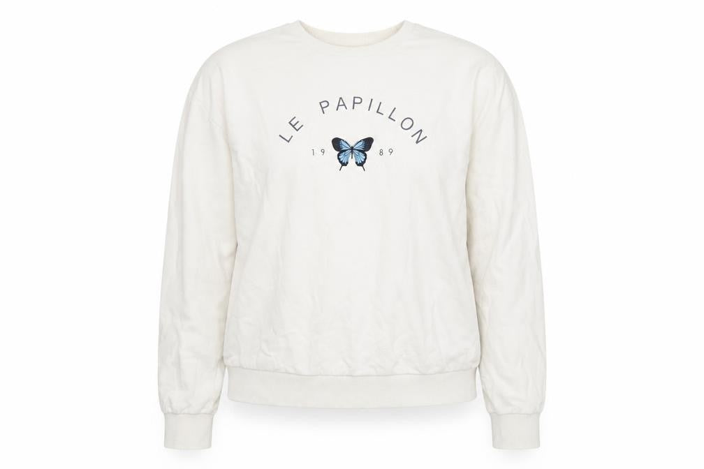 Topshop Women's White Pullover Sweatshirt, Size L, Butterfly Theme