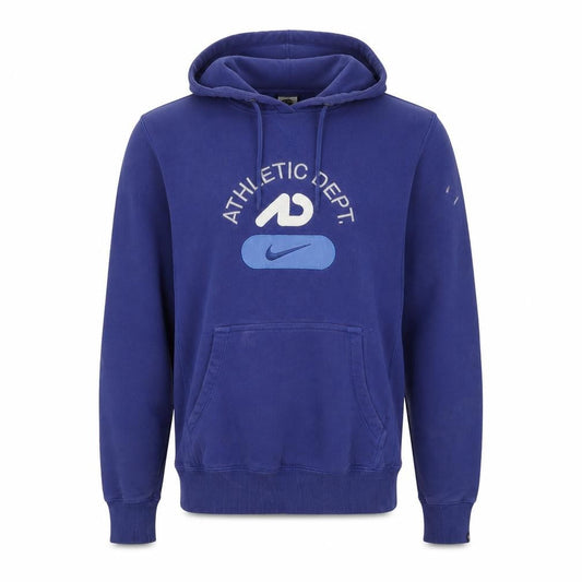 Front view of Nike boys’ blue hoodie l athletic logo pullover