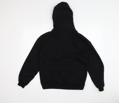 Back view of Zara boys’ black graphic print pullover hoodie, size 14