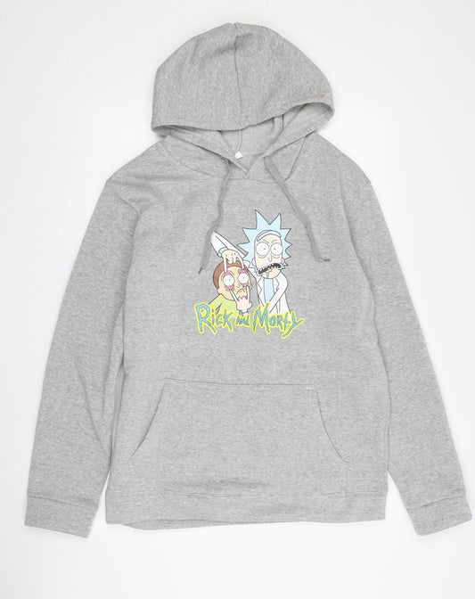 Preloved Men's Grey Rick and Morty XL Pullover Hoodie - Front