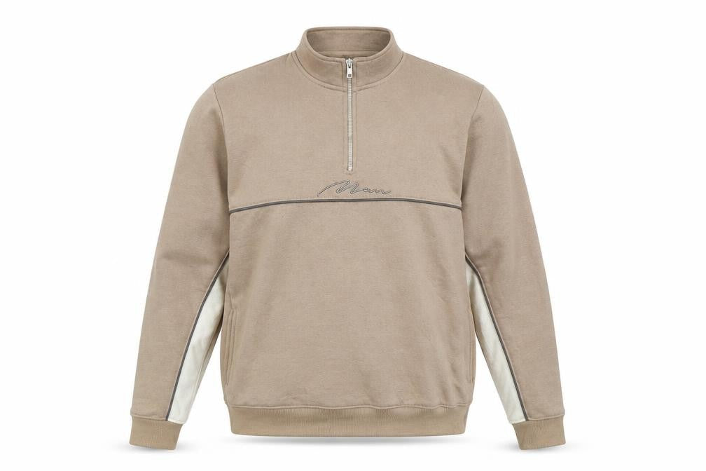 boohooMAN Mens Beige 2XL 1/4 Zip Sweatshirt