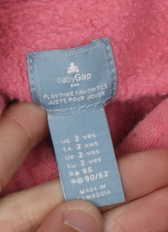 Close-up detail of Gap girls’ pink pullover hoodie 2 years - casual comfy everyday wear