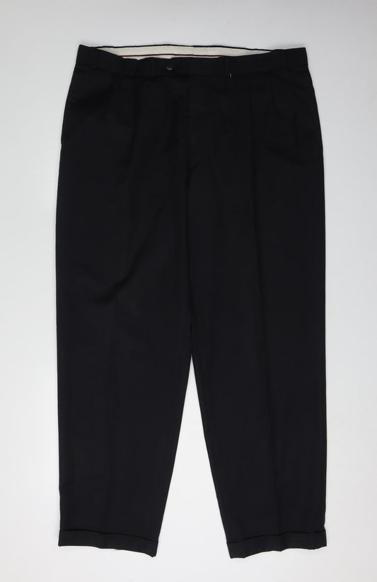 BHS Men's Black Wool Trousers, Size L, Formal Style