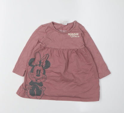Front view of Disney girls’ pink minnie mouse shift dress 18 months