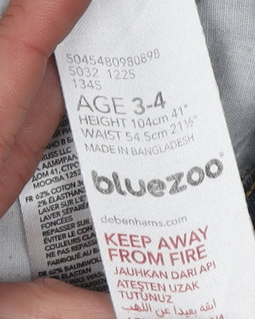 Close-up detail of Bluezoo girls’ blue jeans, size 4, years, casual regular fit