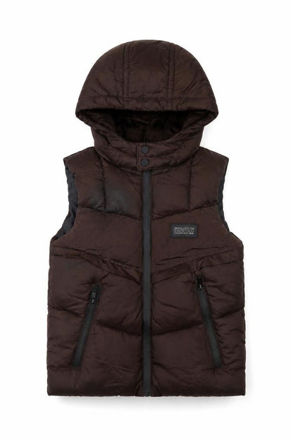 Front view of River Island boys’ brown puffer jacket, 2-3 years, hooded