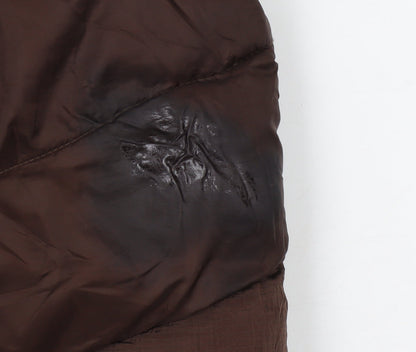 Close-up detail of River Island boys’ brown puffer jacket, 2-3 years, hooded