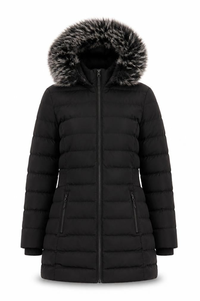 Kangol Women's Black Puffer Jacket Size 10 with Fur Hood