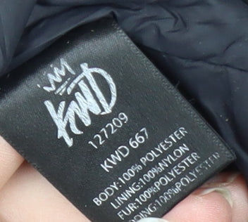 KWD Men's Black Puffer Jacket L Hooded Fur Trim Winter
