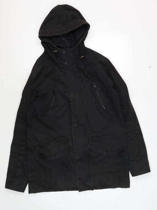 Brave Soul Men's Black Cotton Parka, Size S, Hooded Casual Coat