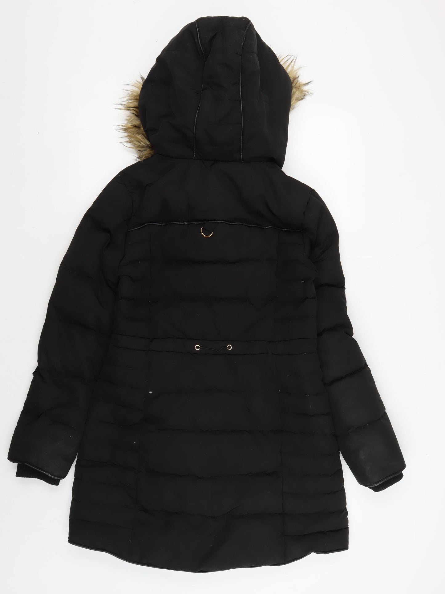 Stradivarius Women's Black Puffer Jacket S with Fur Trim