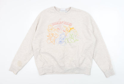 Preloved Looney Tunes Women's Beige Pullover Sweatshirt L - Front