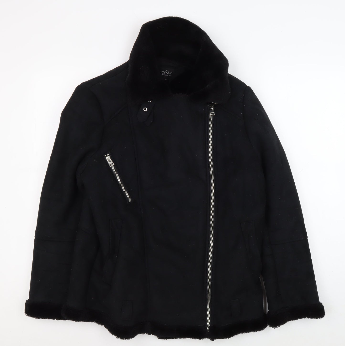 Topshop Women's Black Motorcycle Jacket, Size 10