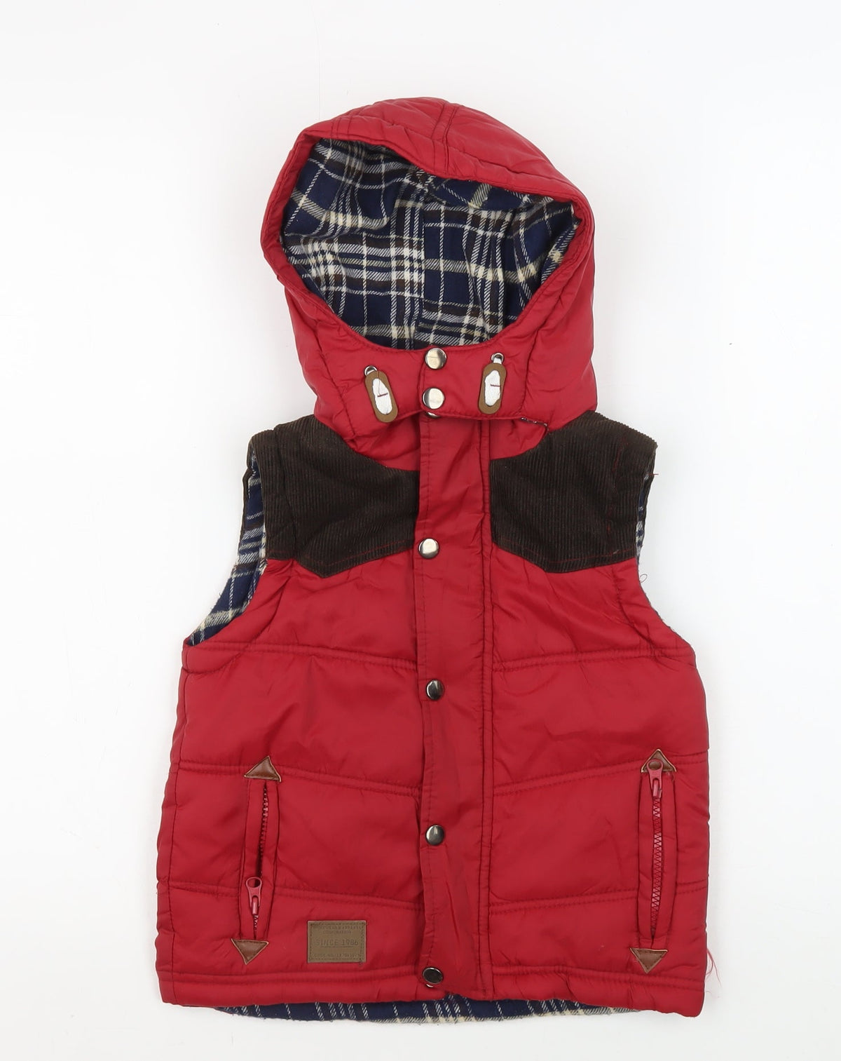 Additional front view of Rebel boys’ red puffer jacket 5-6 yrs hooded lined winter coat