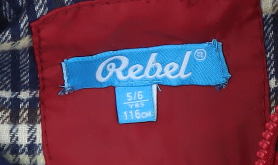 Brand and care label for Rebel boys’ red puffer jacket 5-6 yrs hooded lined winter coat