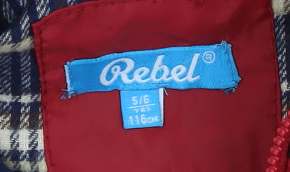 Brand and care label for Rebel boys’ red puffer jacket 5-6 yrs hooded lined winter coat