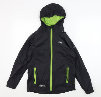 Additional front view of Trespass boys’ black windbreaker jacket, size 9-10