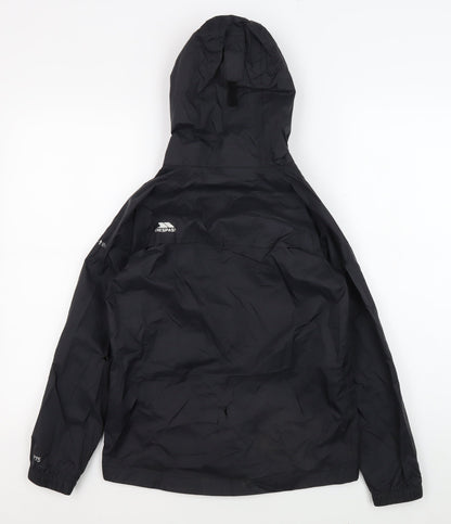 Back view of Trespass boys’ black windbreaker jacket, size 9-10