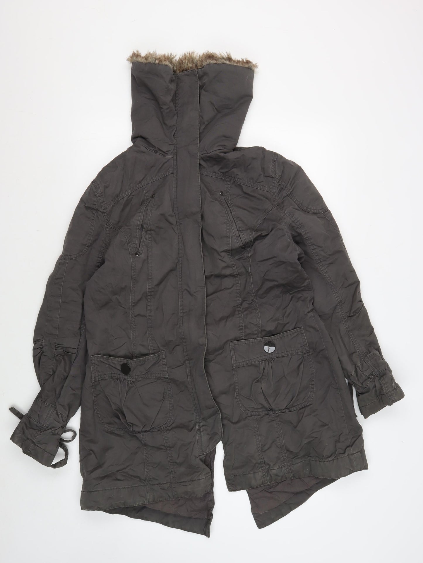 Dorothy Perkins Women's Grey Parka Size 16 with Fur Trim