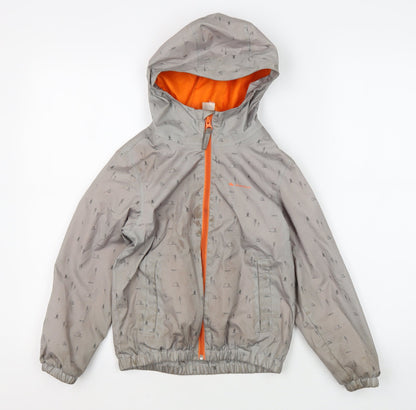Additional front view of Decathlon girls’' grey rain coat, size 6, hooded outdoor jacket
