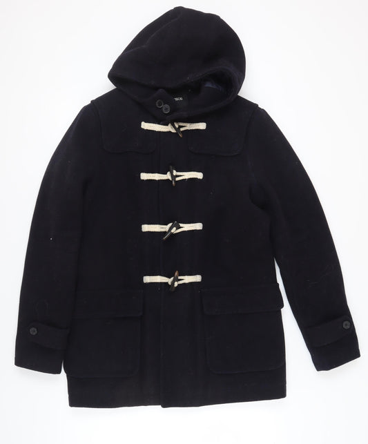 ASOS Unisex Black Duffle Coat with Hood, Size M