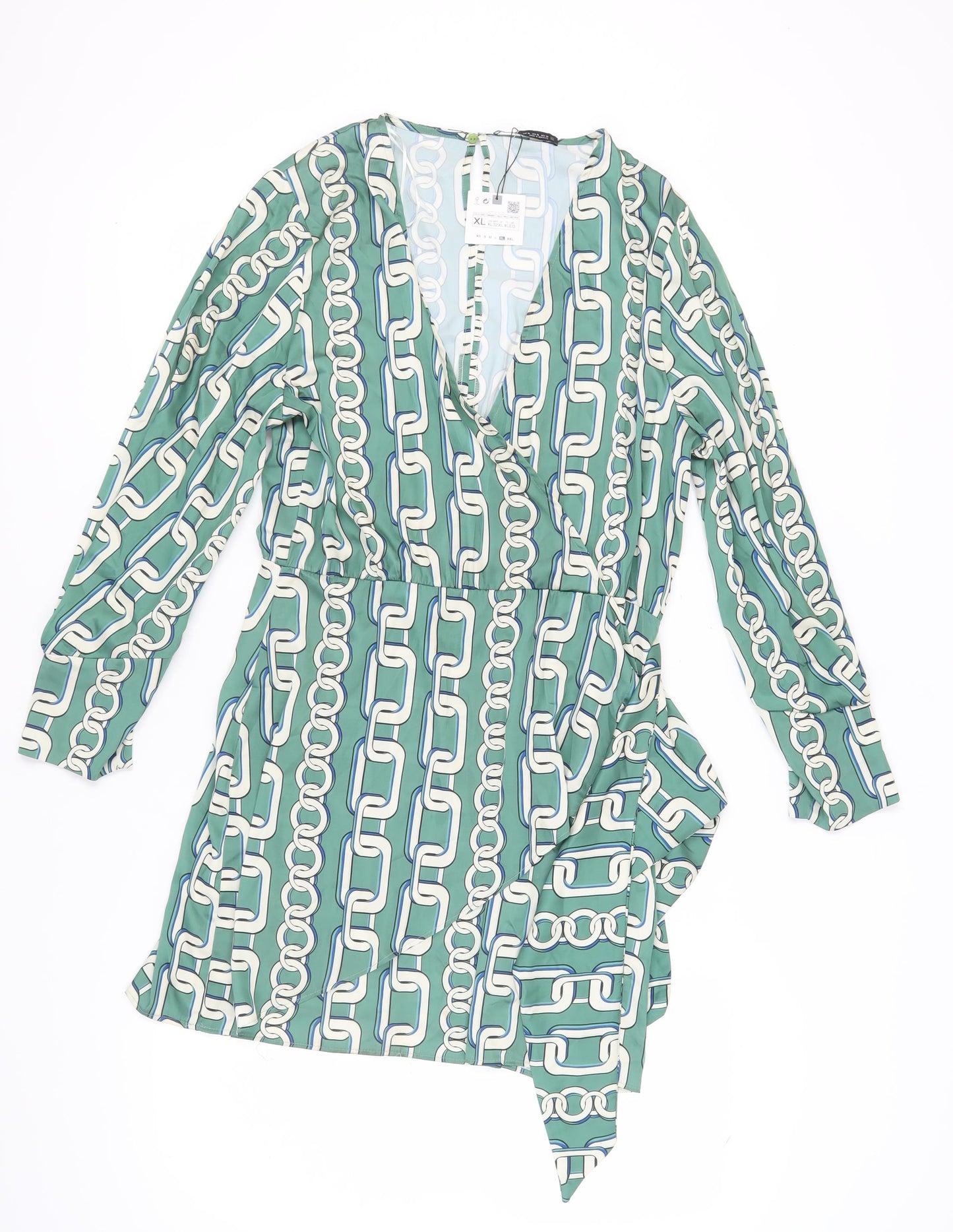 Zara Women's Green Wrap Dress, Size 16, Long Sleeve, Elegant