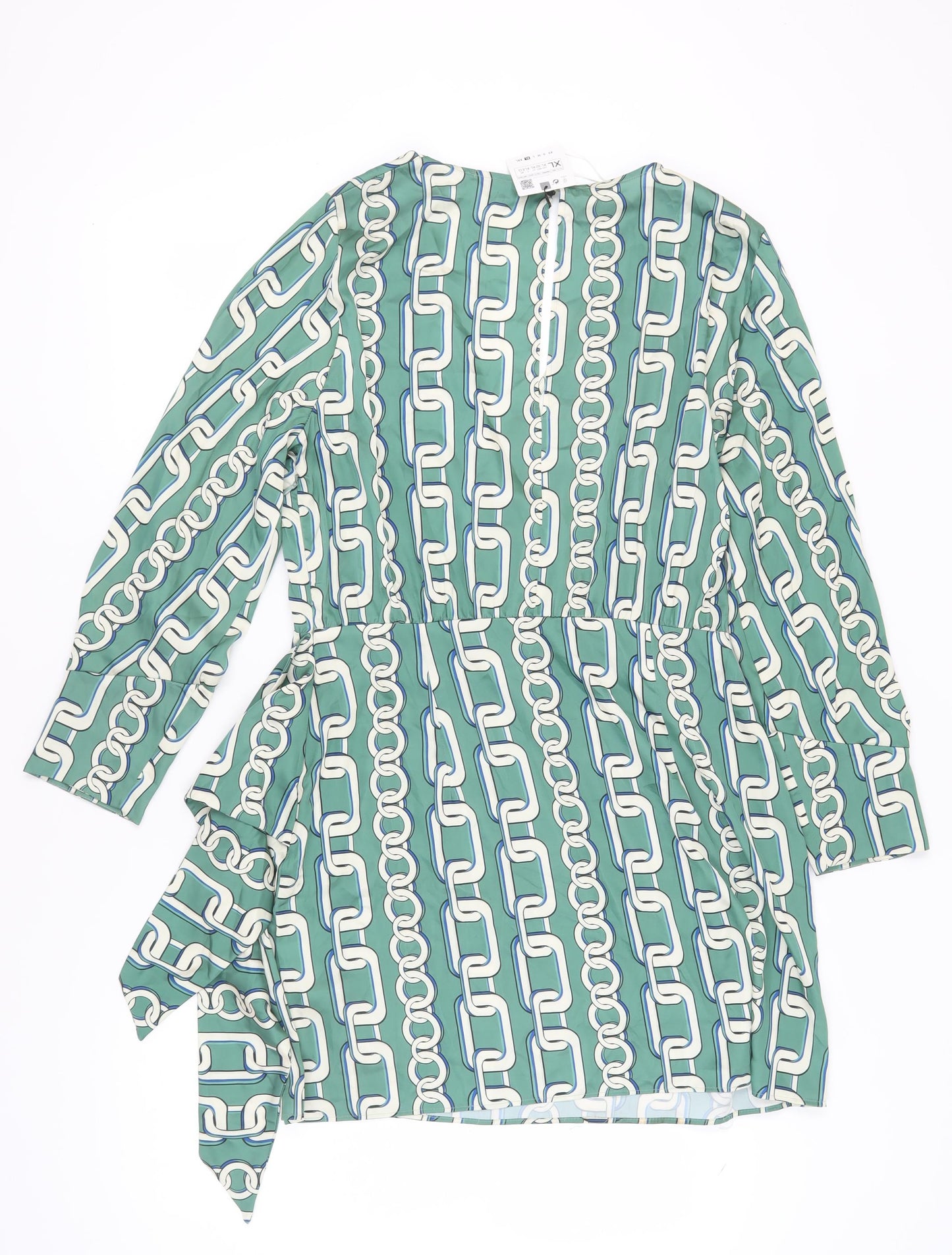 Zara Women's Green Wrap Dress, Size 16, Long Sleeve, Elegant