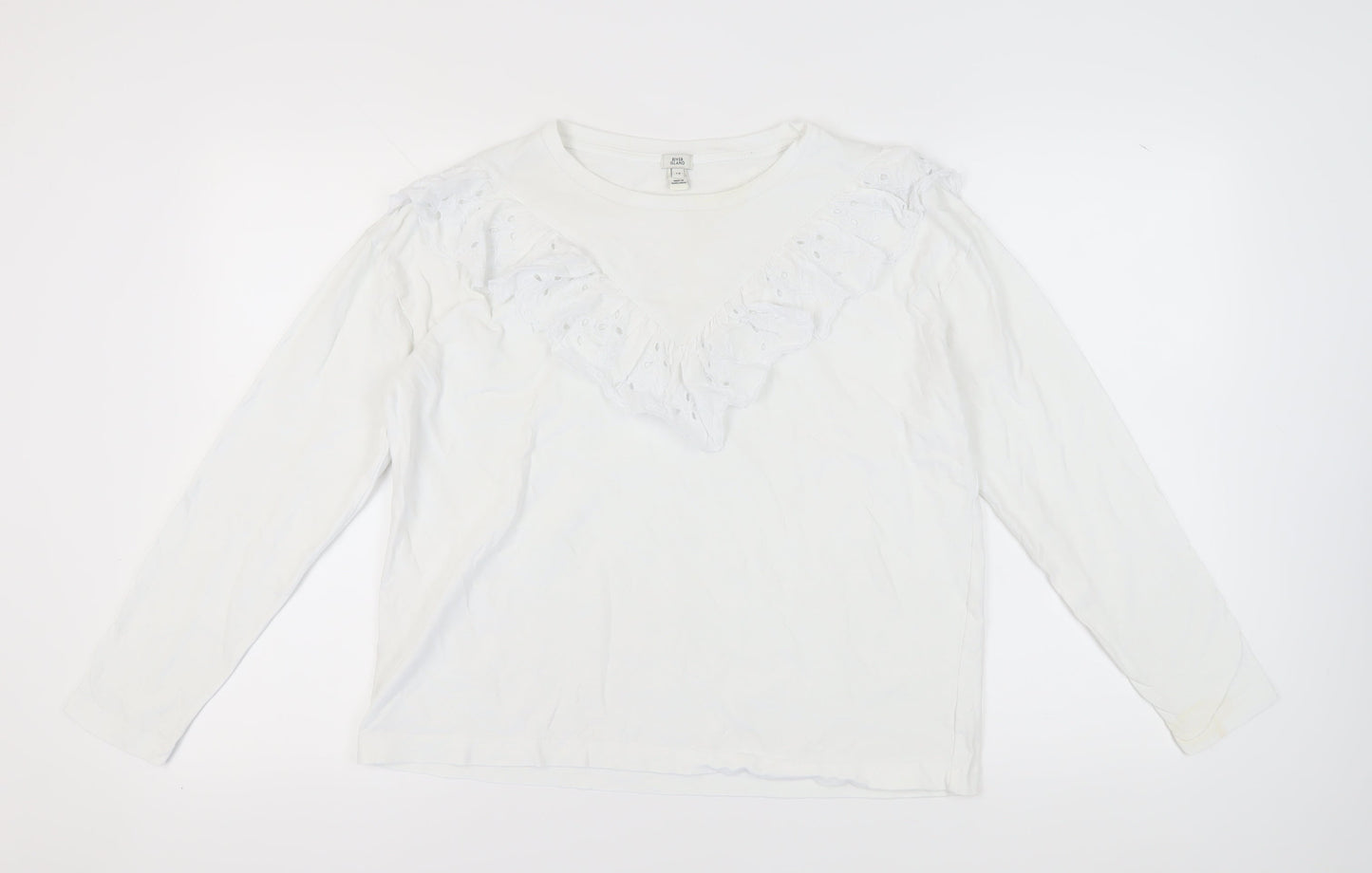 River Island Women's White Cotton Long Sleeve T-Shirt