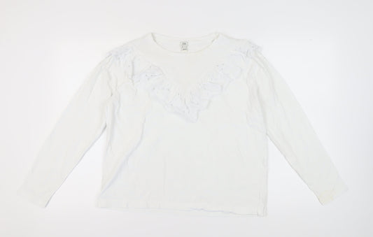 River Island Women's White Cotton Long Sleeve T-Shirt