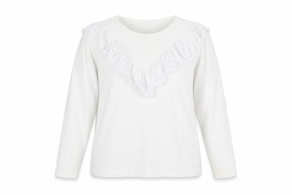 River Island Women's White Cotton Long Sleeve T-Shirt