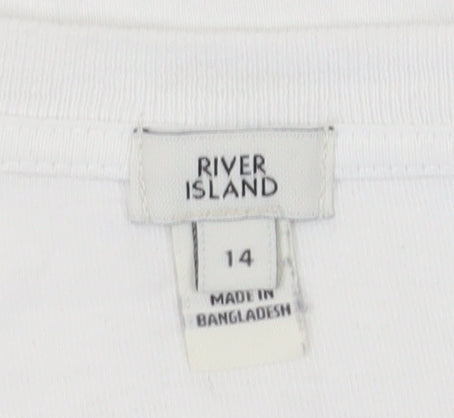 River Island Women's White Cotton Long Sleeve T-Shirt
