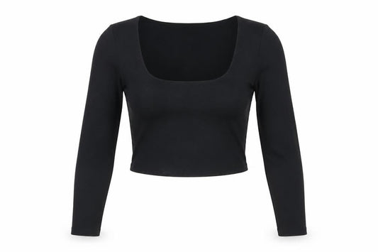 Front view of ASOS Women Black Cropped Long Sleeve Top UK 4