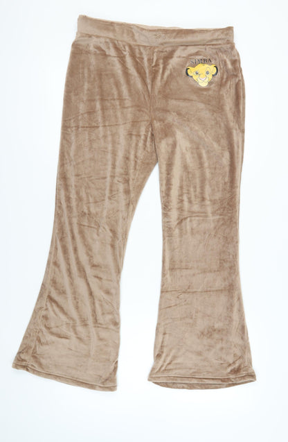 Preloved Disney Women’s Brown Flared Velour Trousers L - Front