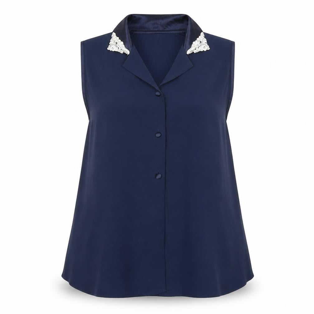 Marks & Spencer Women's Blue Embroidered Sleeveless Blouse