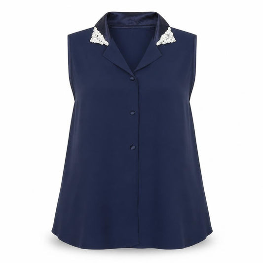 Marks and Spencer Women's Blue Embroidered Sleeveless Blouse