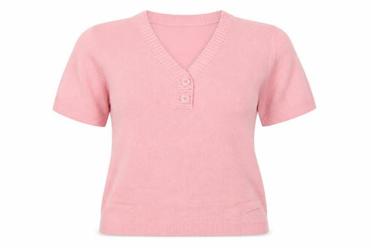 Damart Women's Pink V-Neck Henley Jumper L