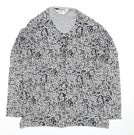 TIGI Wear Women's Grey Animal Print Cardigan Size 10