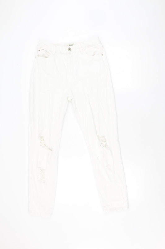 Topshop Women's White Distressed Mom Jeans Size 8