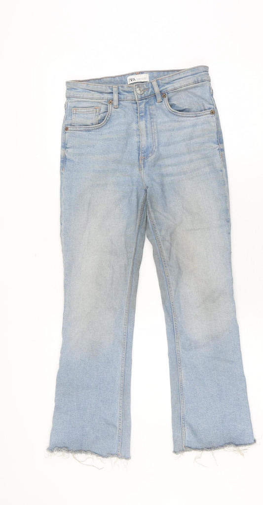 Zara Women's Blue Straight Jeans Size 8 with Fringe