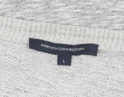 Brand and care label for French Connection Women's Grey Pullover Sweatshirt, size L