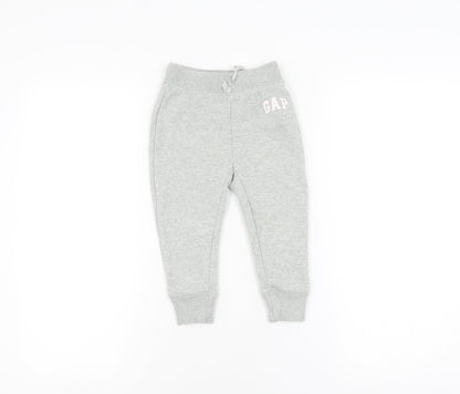 Additional front view of Gap girls’ grey jogger trousers 2 years, elastic waist