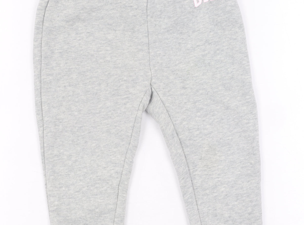 Close-up detail of Gap girls’ grey jogger trousers 2 years, elastic waist