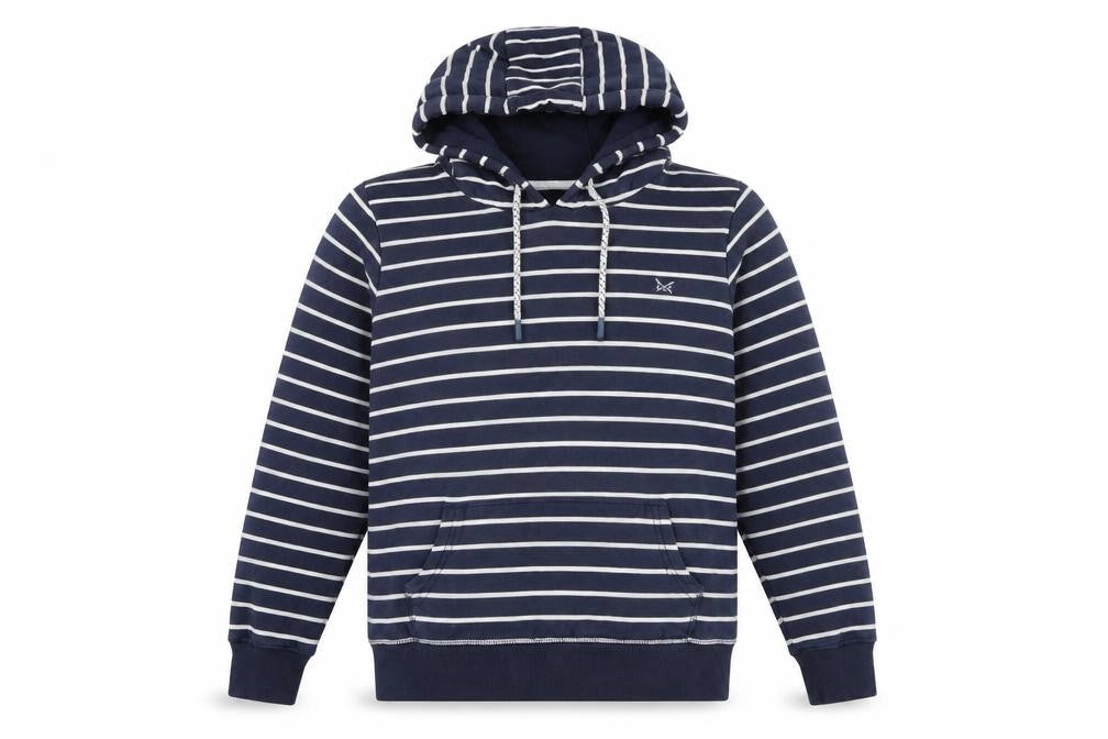 Crew Clothing Women's Blue Striped Pullover Hoodie, Size 10